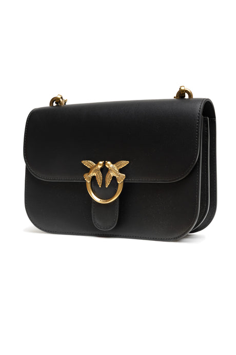 PINKO Black Leather Love Bell Classic Shoulder Bag