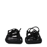 The Attico Black Leather Flat Sandals