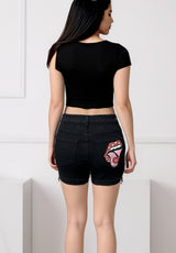 Hip Lifting Elastic Frayed Edge Denim Shorts Retro Tik Tok Popular Shorts Body Shaper With Pockets, Trendy Pattern Design High Waist Forbidden Platform - Temu