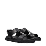 Versace Black Leather Flat Sandals