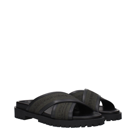 Off-White Green Fabric Flat Sandals