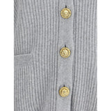 Balmain Gray Fleece Wool Cardigan