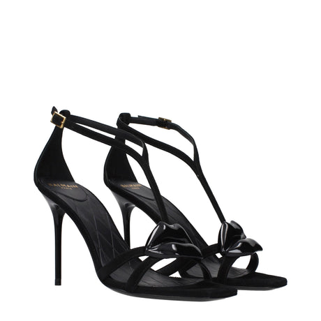 Balmain Black Leather Stiletto Heel Sandals