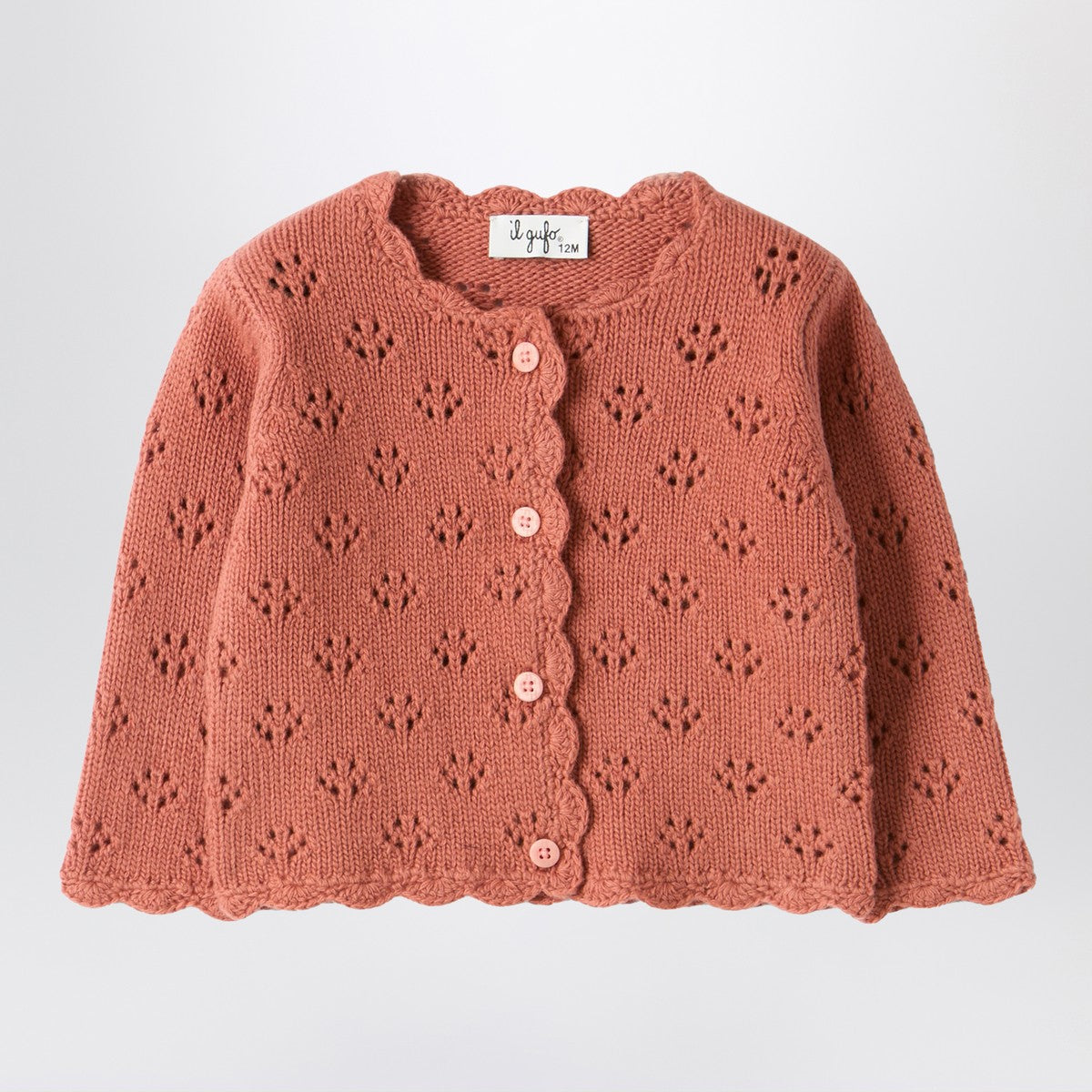 Il Gufo Pink cardigan with openwork pattern