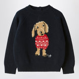Il Gufo Blue wool sweater with dachshund