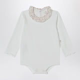 Teddy & Minou White bodysuit with neckline and floral print