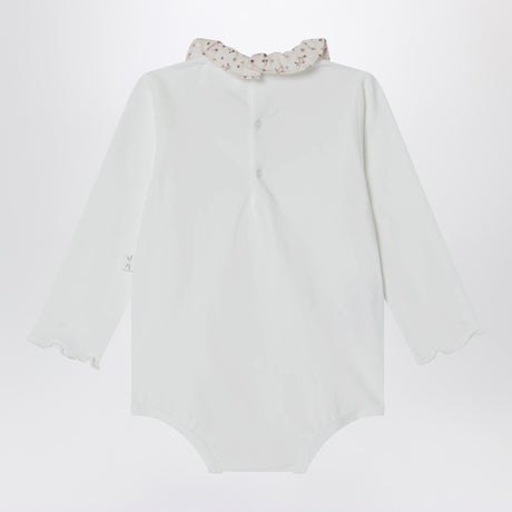 Teddy & Minou White bodysuit with neckline and floral print
