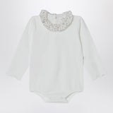 Teddy & Minou White bodysuit with neckline and floral print