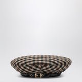 GANNI Brown check wool beret