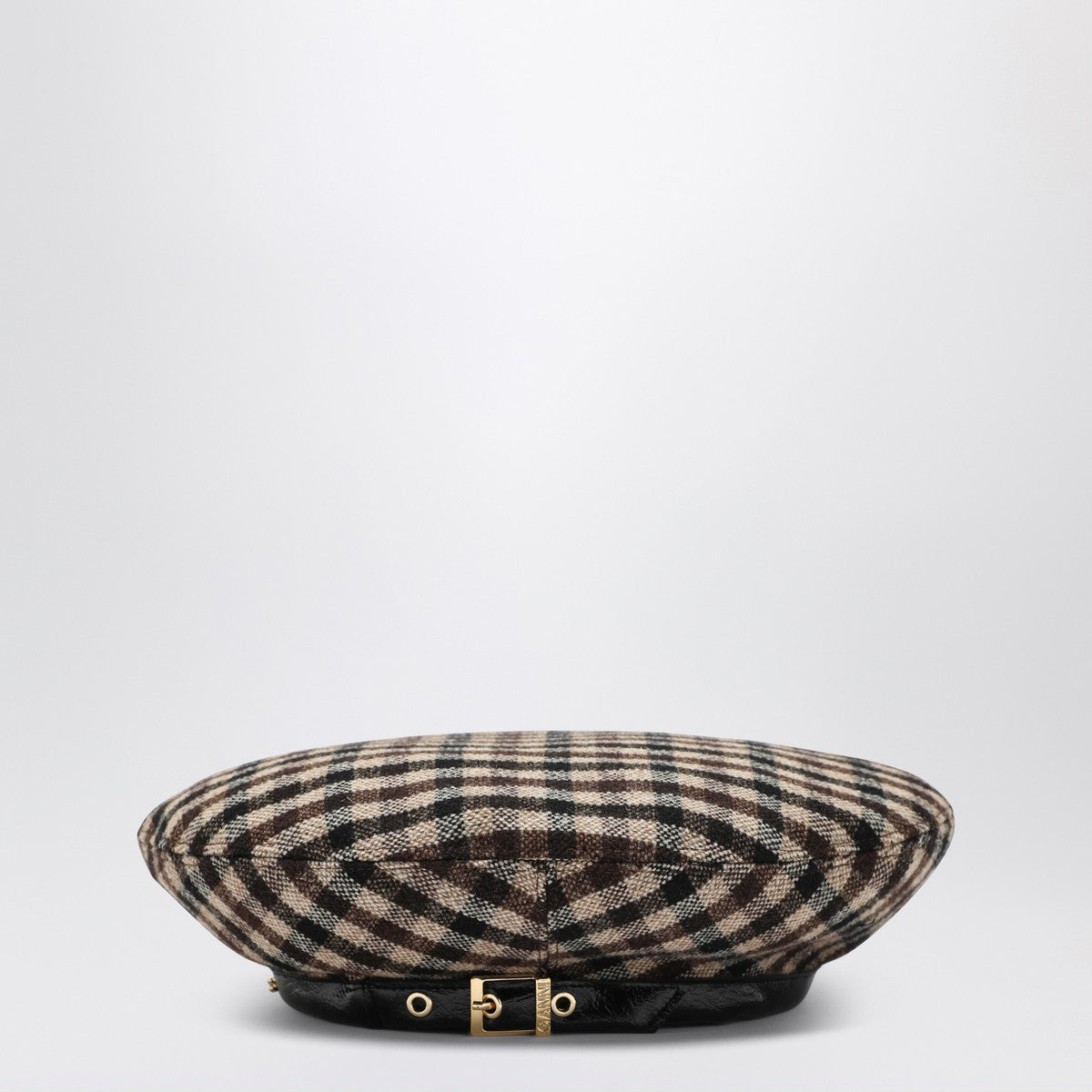 GANNI Brown check wool beret