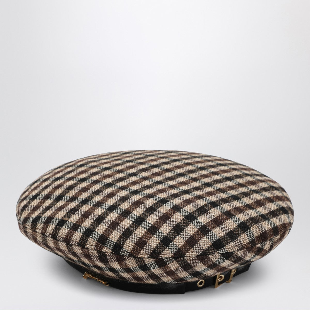 GANNI Brown check wool beret