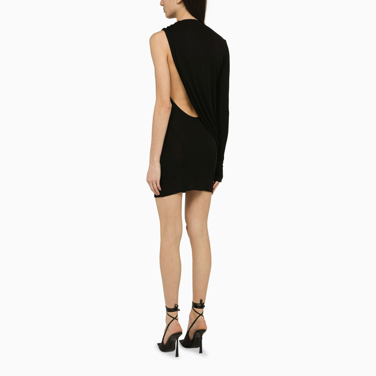 ANDREĀDAMO Black viscose one-shoulder dress with drape