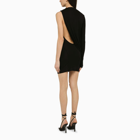 ANDREĀDAMO Black viscose one-shoulder dress with drape