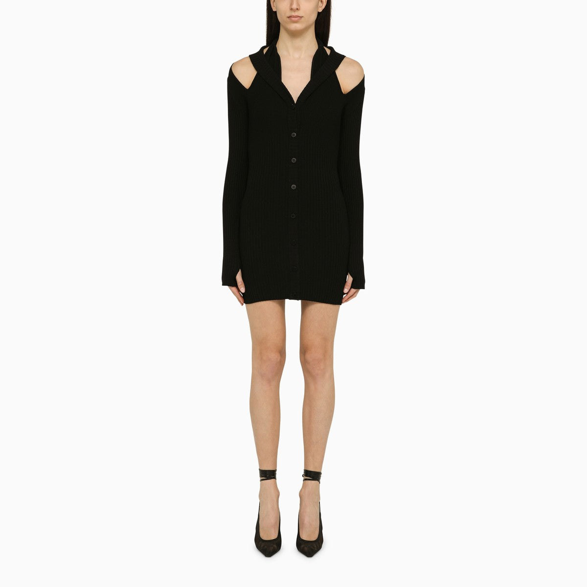 ANDREĀDAMO Black ribbed mini dress with cut out