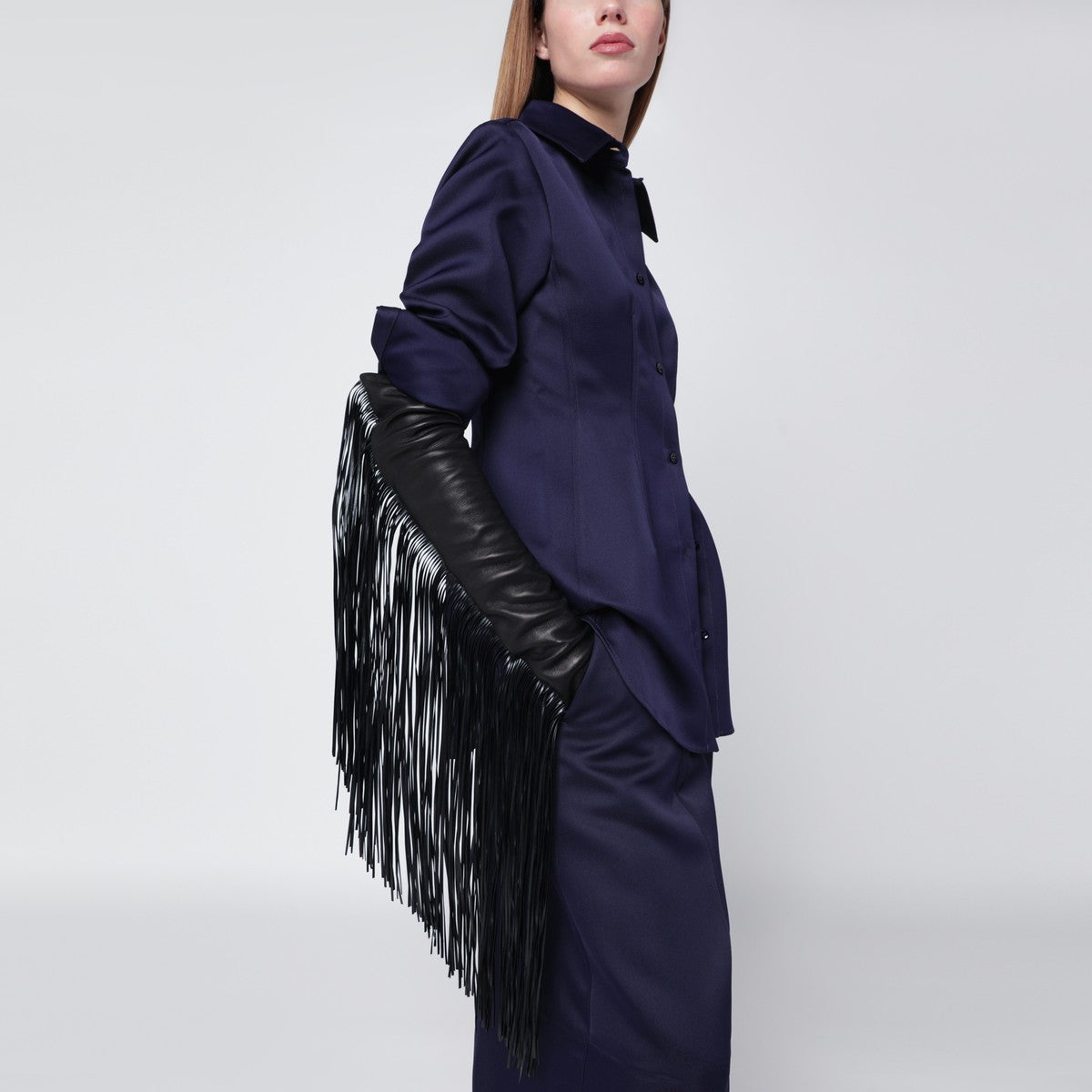 Sportmax Long black gloves with fringes