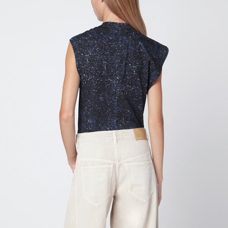 ISABEL MARANT Nayda asymmetrical T-shirt with midnight blue print