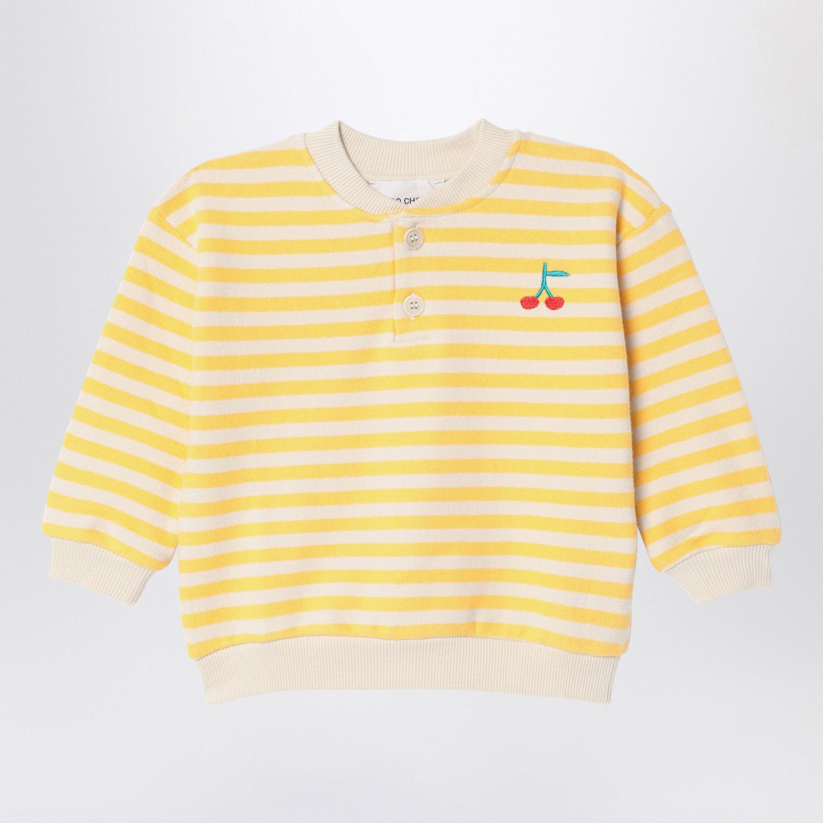 Bobo Choses Ivory/yellow striped button sweatshirt