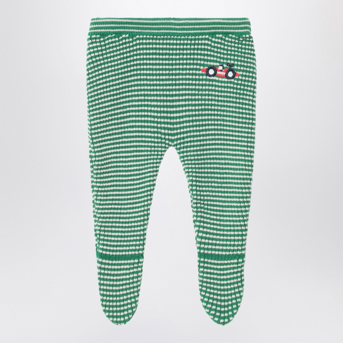Bobo Choses Green/white Race Car footed leggings
