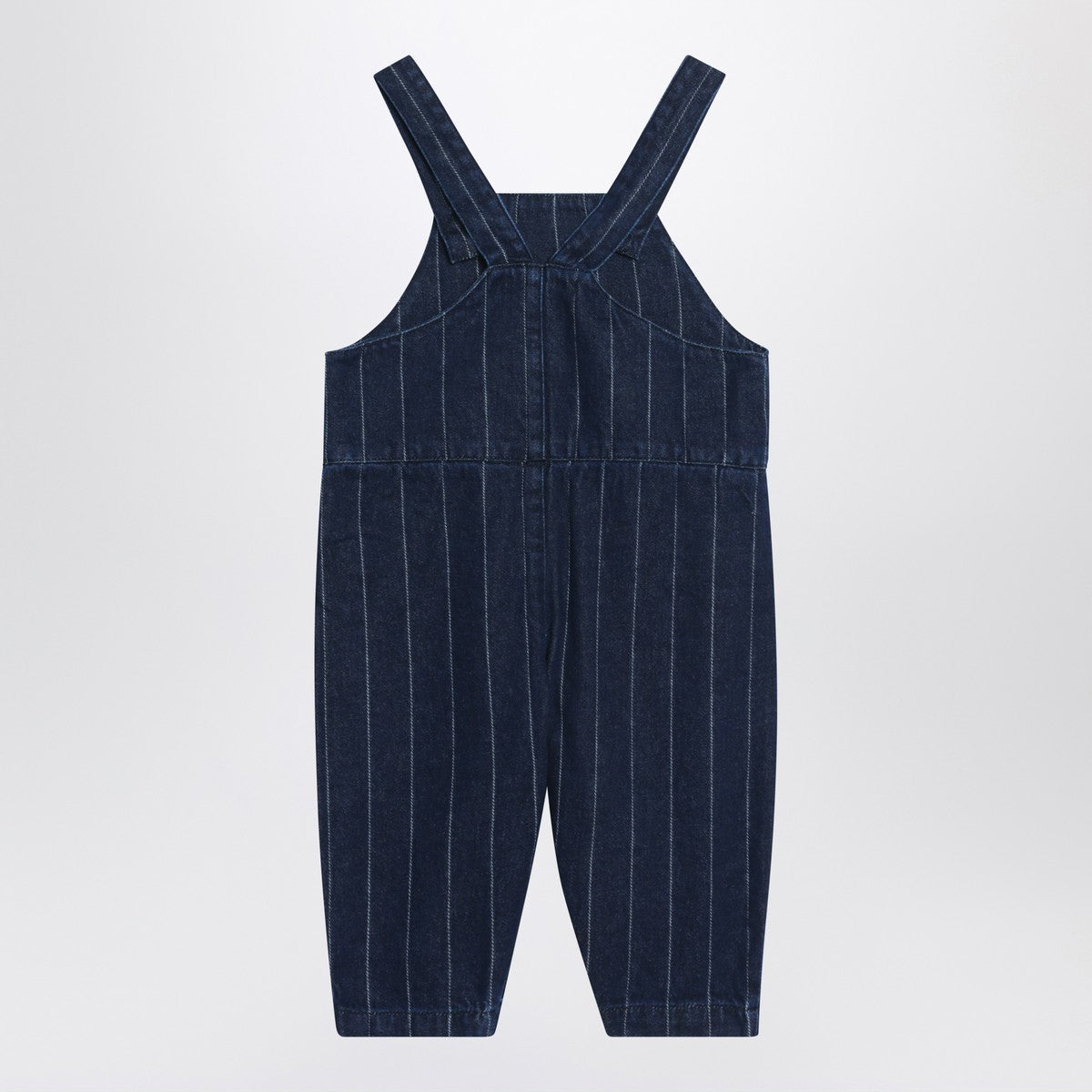 Bobo Choses Navy blue denim overalls with train