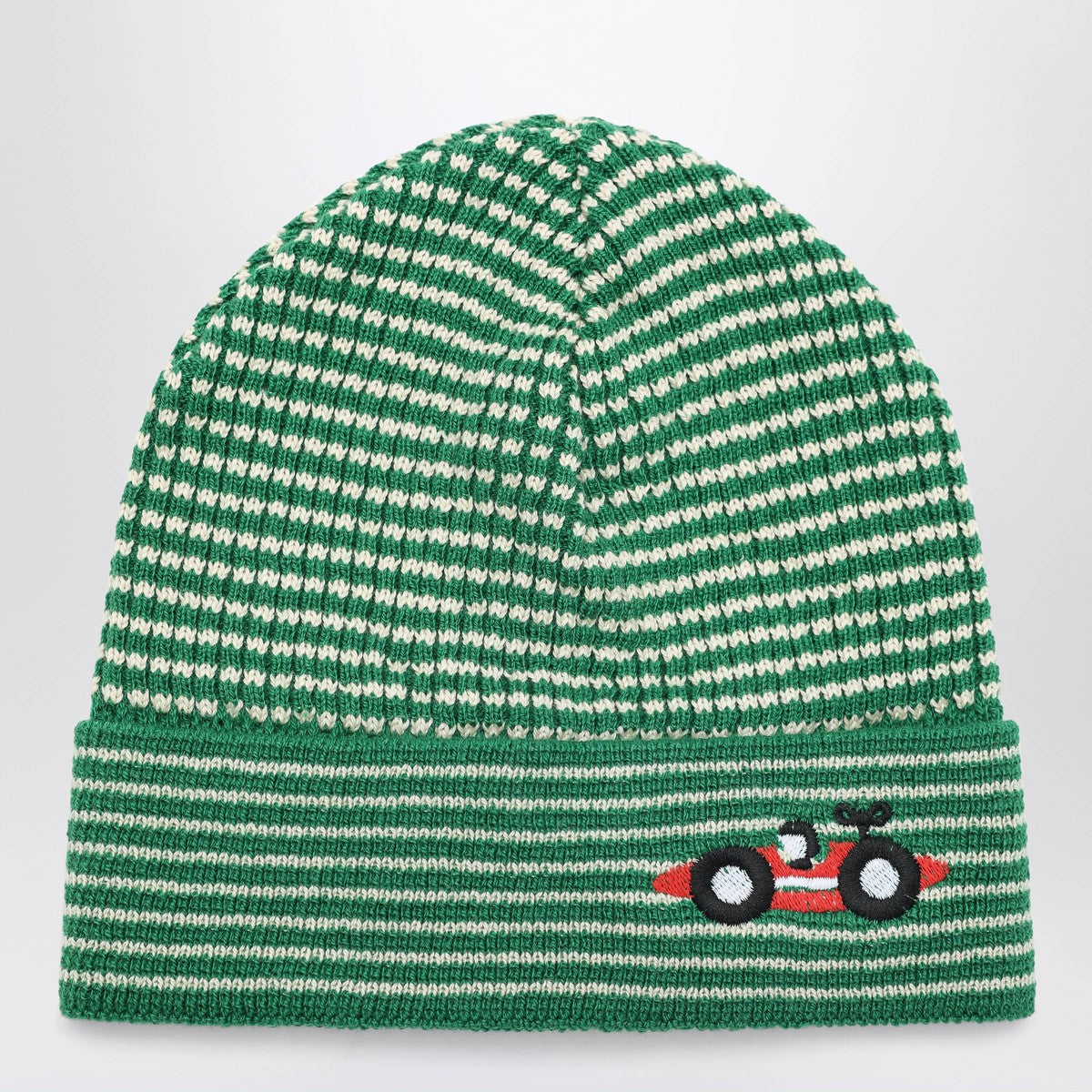 Bobo Choses Green/white striped Race Car beanie