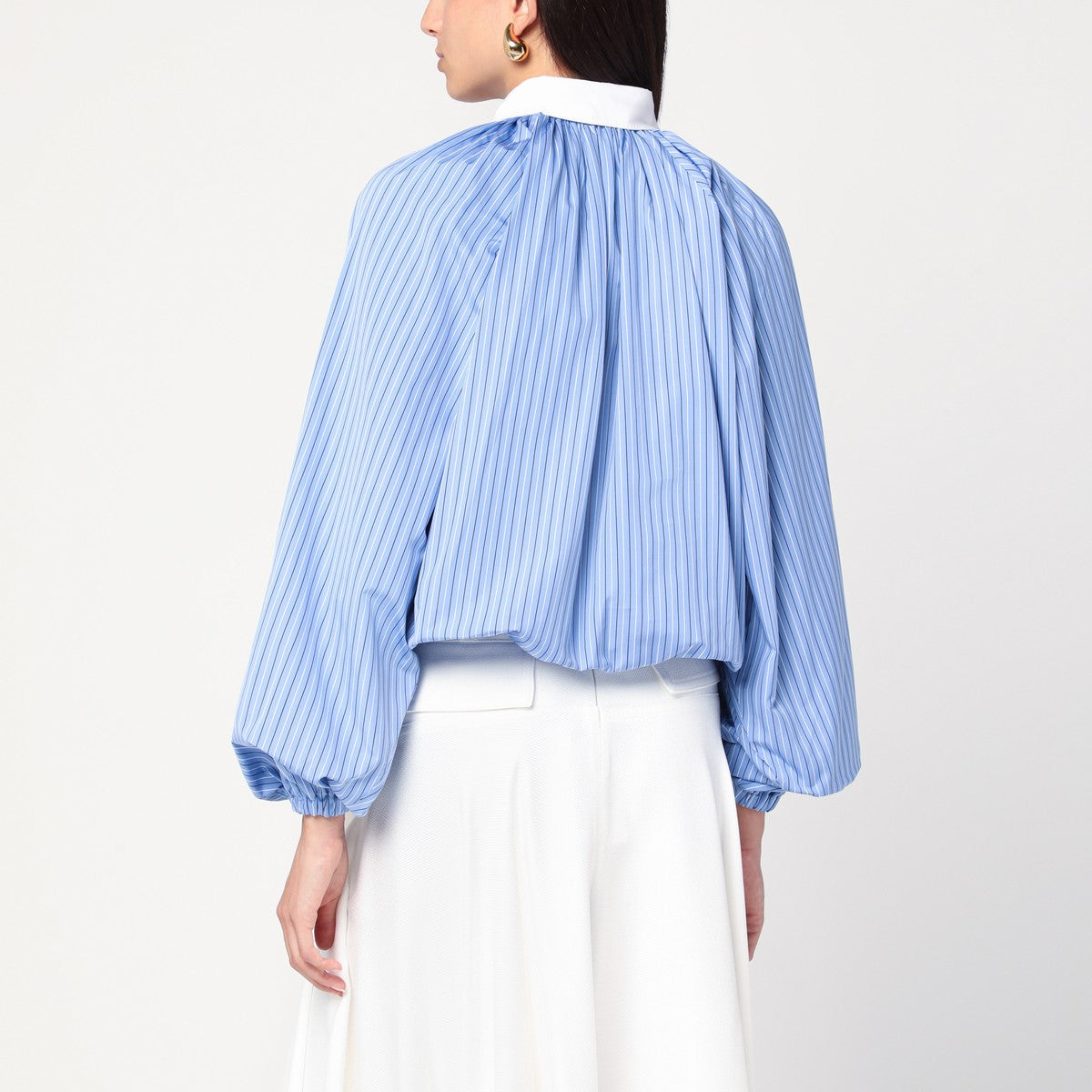 Patou Striped balloon-sleeve shirt in light blue