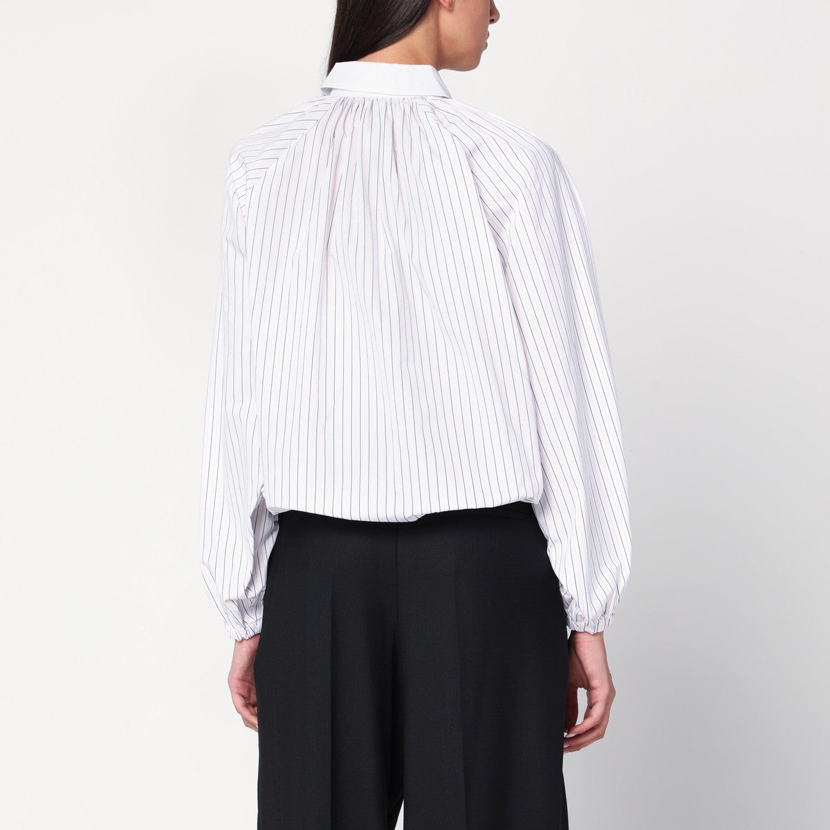 Patou Striped balloon-sleeve shirt in white