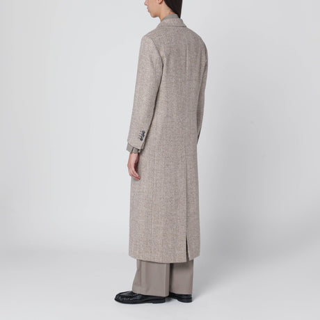 Tagliatore Beige double-breasted herringbone coat