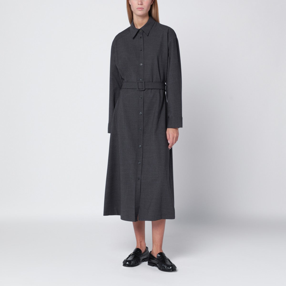 P.A.R.O.S.H. Anthracite grey belted shirt dress
