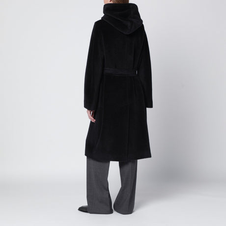 Tagliatore Black alpaca and wool-blend coat with hood