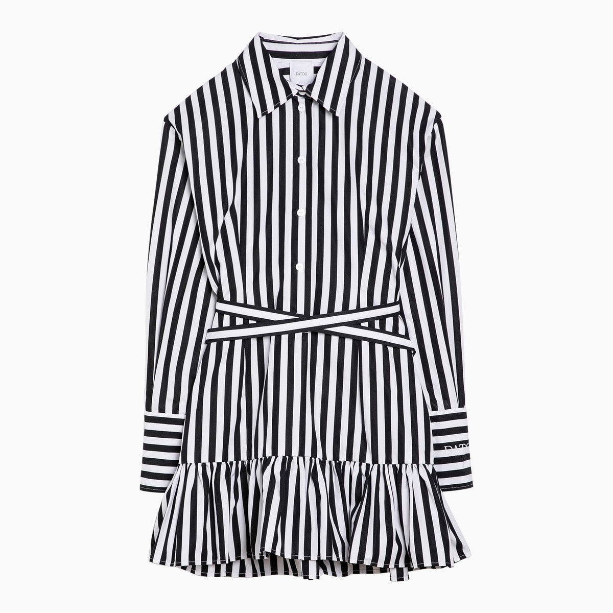 Patou Black/white striped cotton mini chemisier dress