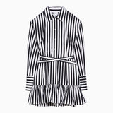 Patou Black/white striped cotton mini chemisier dress