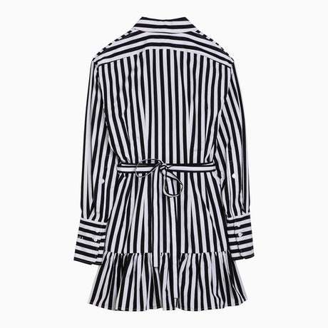 Patou Black/white striped cotton mini chemisier dress