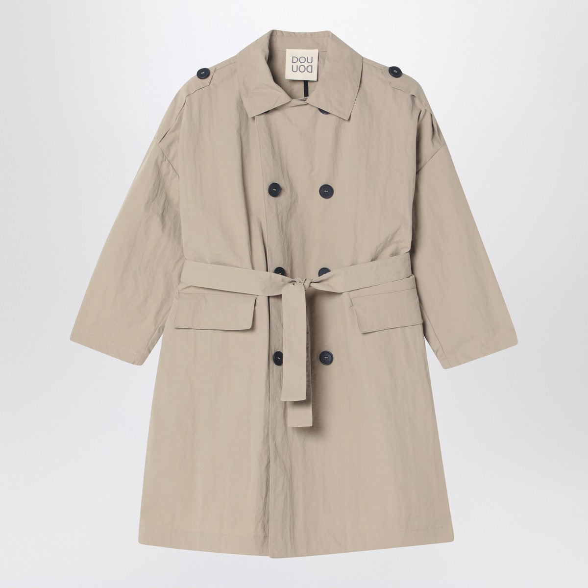 Douuod Beige double-breasted trench coat in nylon