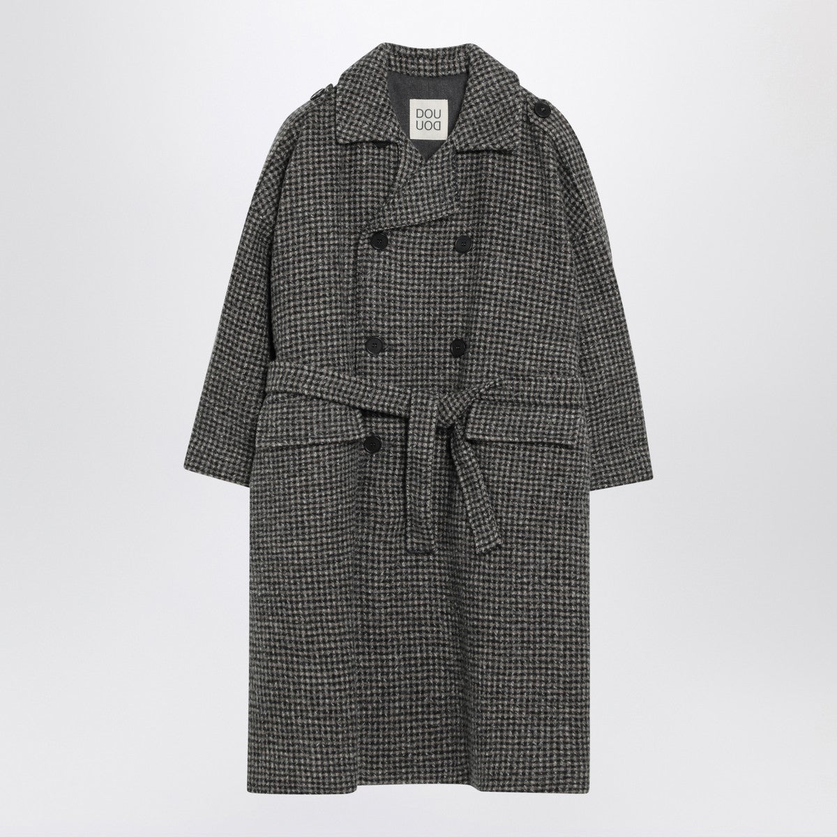 Douuod Ebony/beige checked wool coat