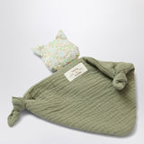 Teddy & Minou Sage green muslin doudou with kitten