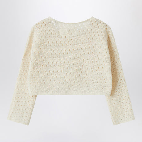 Teddy & Minou Cream-colored cardigan and hat in openwork knit
