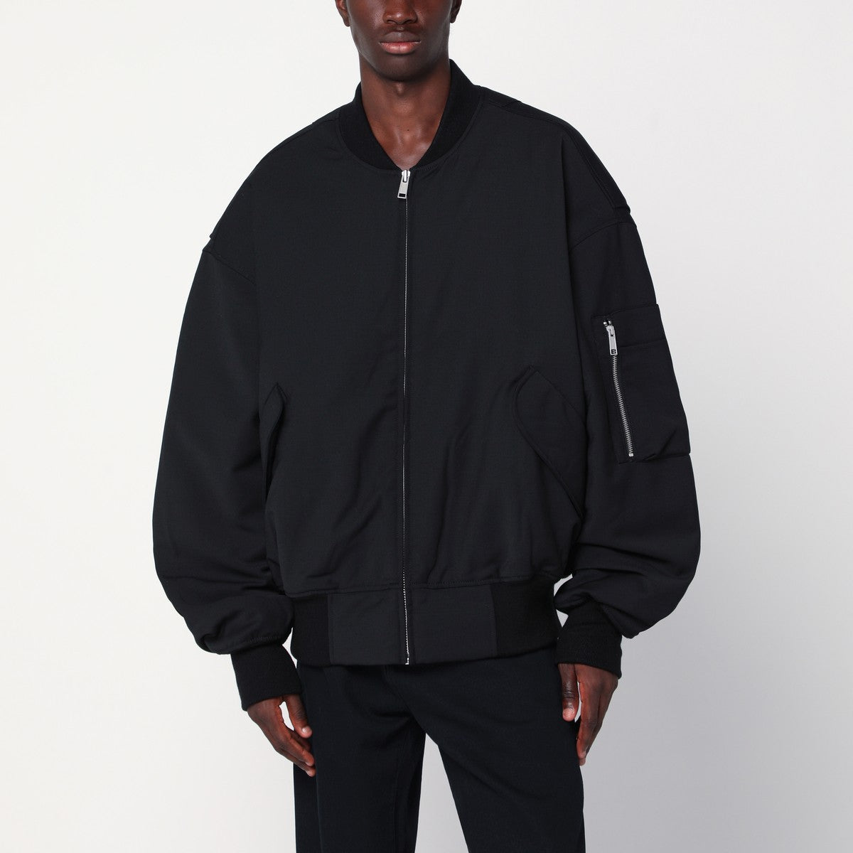 Entire Studios Black zip-up bomber jacket in wool blend
