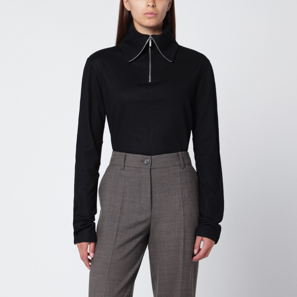 Entire Studios Black wool zip-collar top