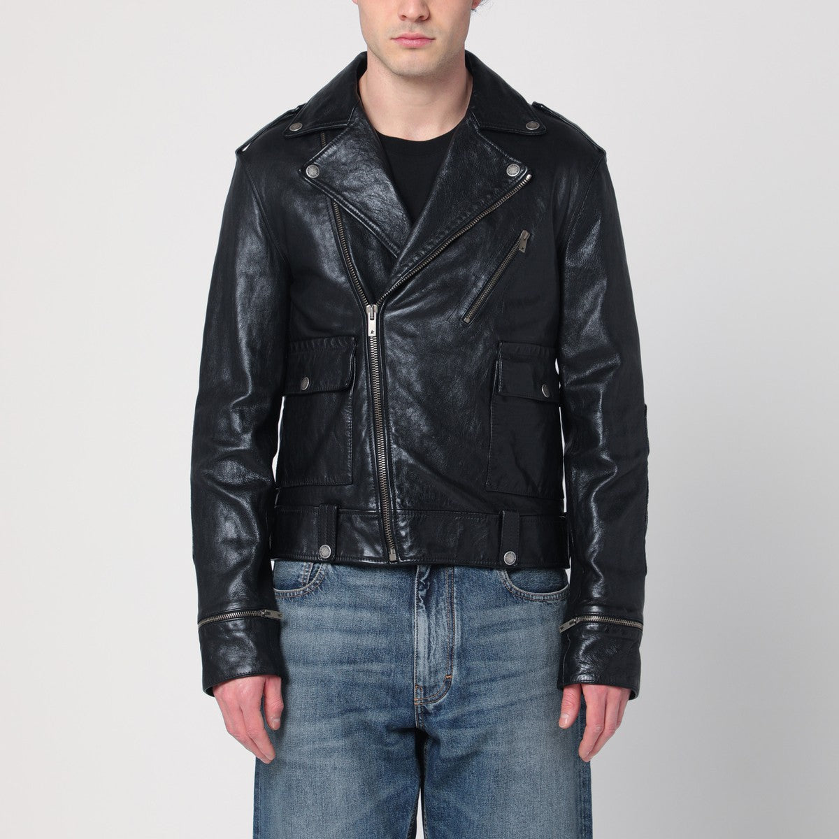 Golden Goose Black leather jacket with a glossy effect