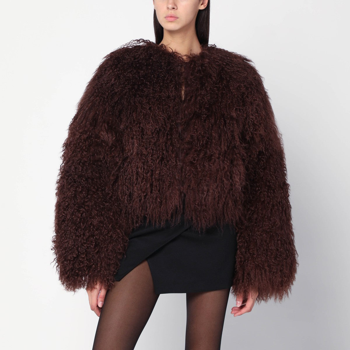 HALFBOY Short chocolate brown fur coat