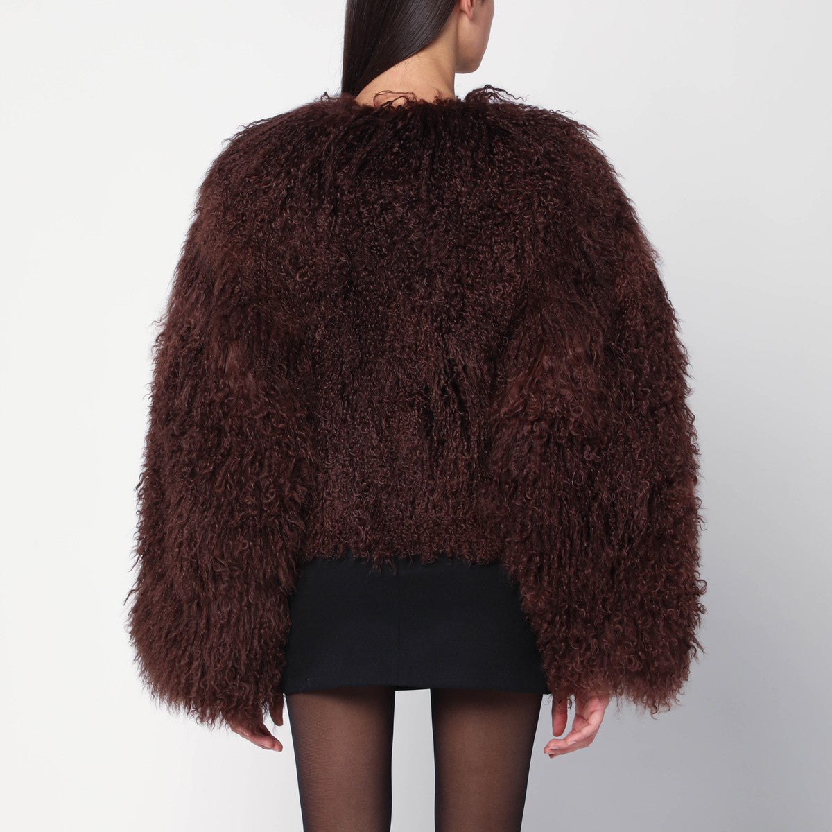 HALFBOY Short chocolate brown fur coat