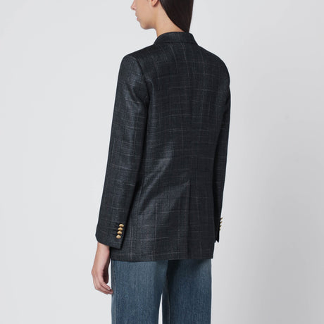 Tagliatore Black double-breasted checked wool blazer