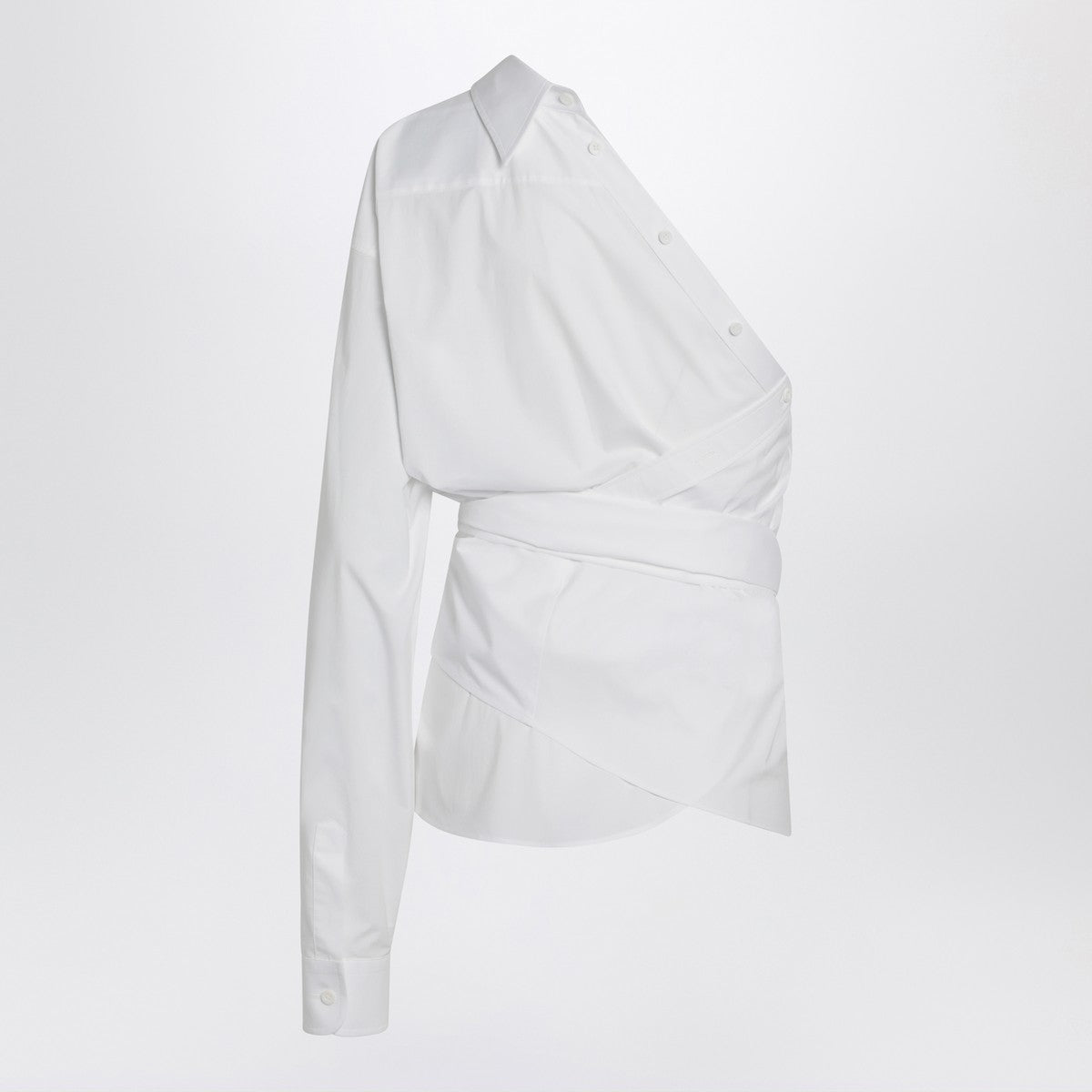 Moschino One-shoulder white shirt with sash