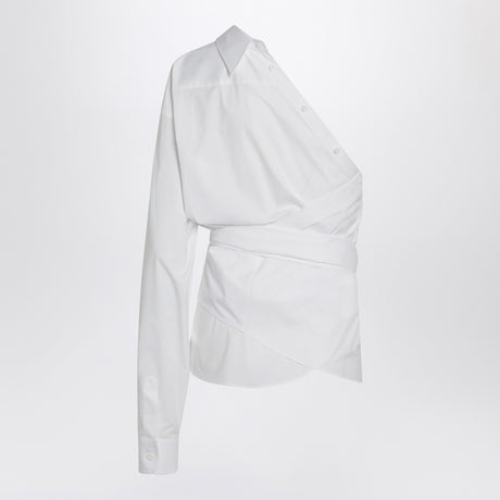 Moschino One-shoulder white shirt with sash