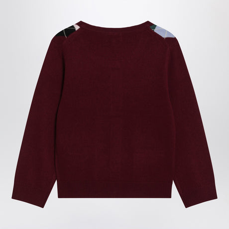 GANNI Burgundy checked cardigan in cashmere blend