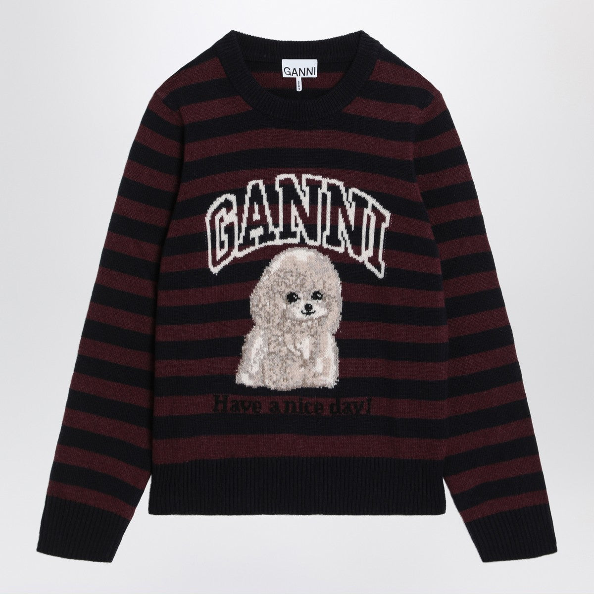 GANNI Striped sweater with poodle