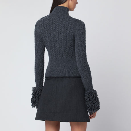 Patou Gray fringed sweater in wool and cashmere