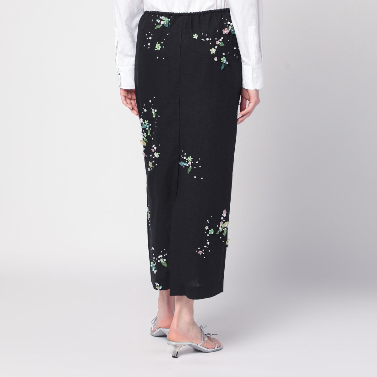 BERNADETTE Black Miriam Embroidered skirt in linen blend