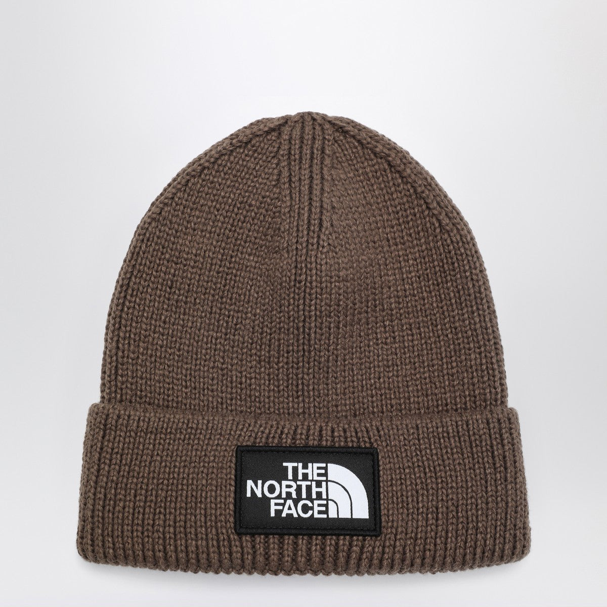 The North Face Brown beanie with logo patch