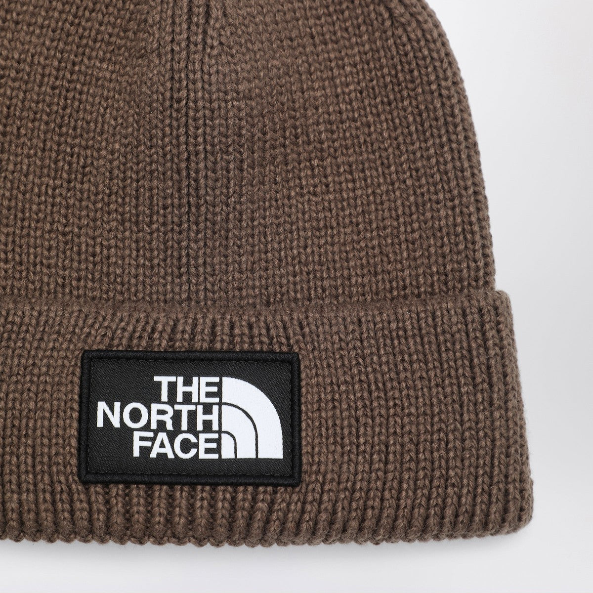 The North Face Brown beanie with logo patch